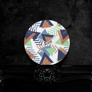 80s Colour Abstract   Navy Rose Gold Mint 90s Round Clock