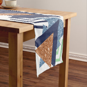 80s Colour Abstract   Navy Rose Gold Mint 90s Short Table Runner