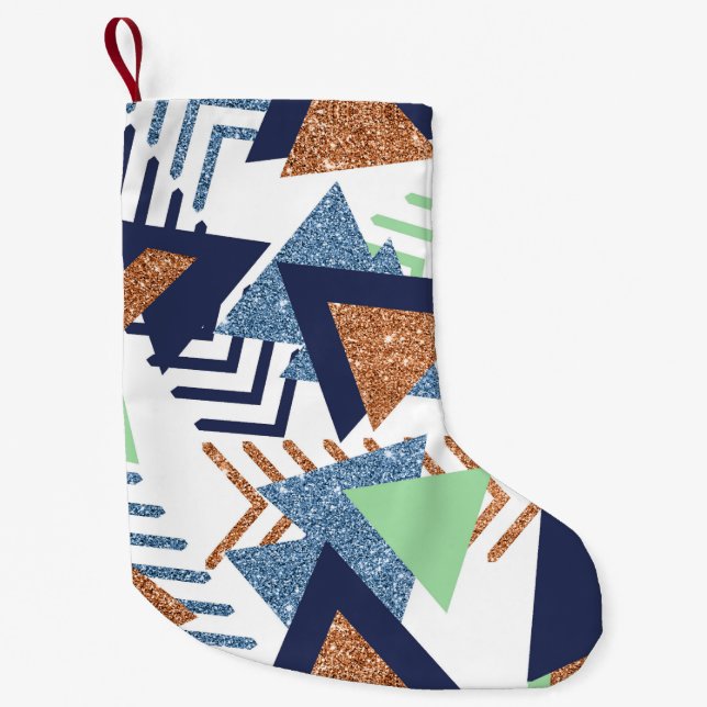 80s Colour Abstract | Navy Rose Gold Mint 90s Small Christmas Stocking (Front)