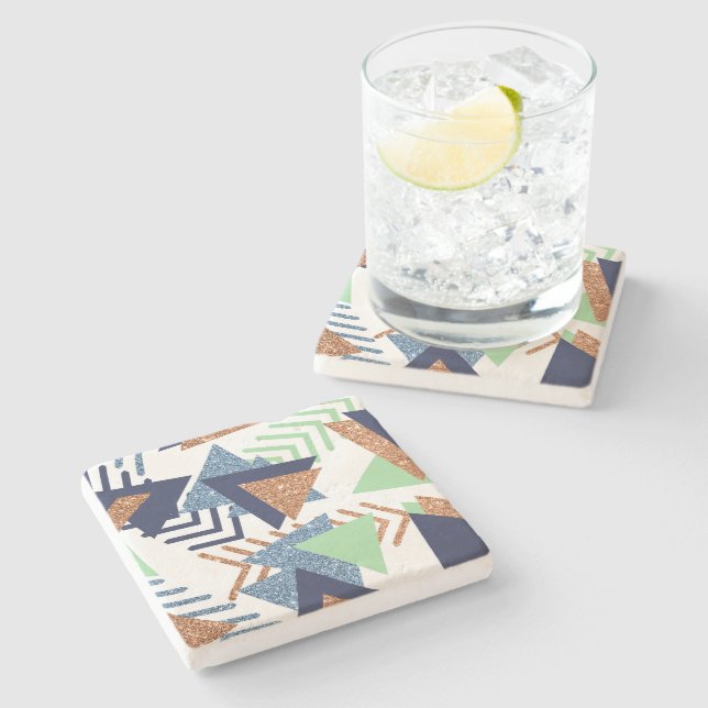 80s Colour Abstract | Navy Rose Gold Mint 90s Stone Coaster (Side)