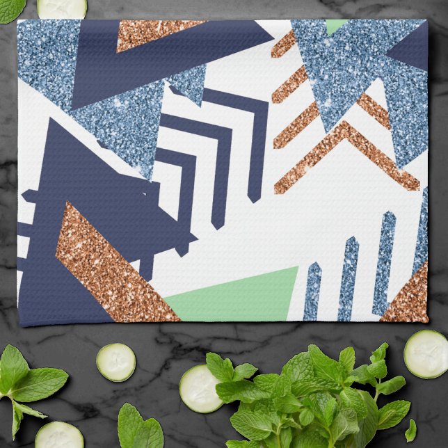 80s Colour Abstract | Navy Rose Gold Mint 90s Tea Towel (Creator Uploaded)