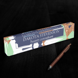 80s Colour Abstract Navy Rose Gold Mint Branding Nameplate