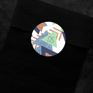 80s Colour Abstract   Navy Rose Gold Mint Custom Classic Round Sticker