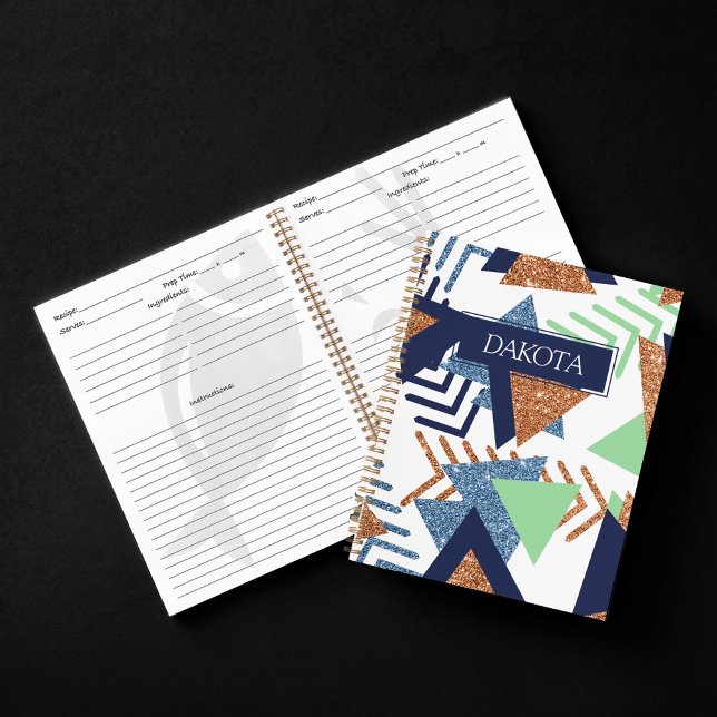 80s Colour Abstract | Navy Rose Gold Mint Recipe Notebook (Creator Uploaded)