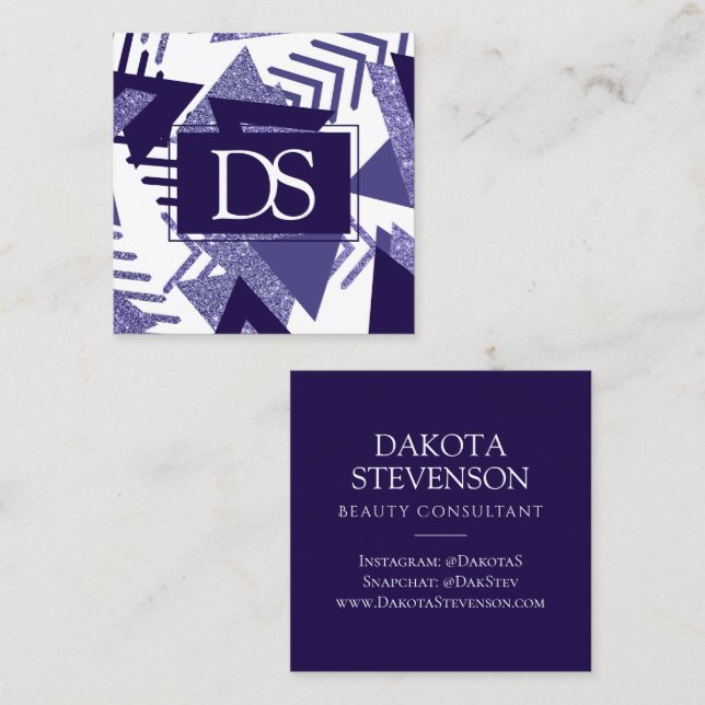 80s Cool Abstract | Purple Passion Shapes Monogram Calling Card (Front/Back)