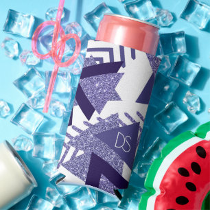 80s Cool Abstract   Purple Passion Shapes Monogram Seltzer Can Cooler