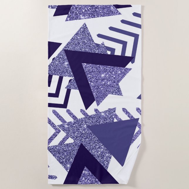 80s Cool Abstract | Purple Passion Shapes Pattern Beach Towel (Front)