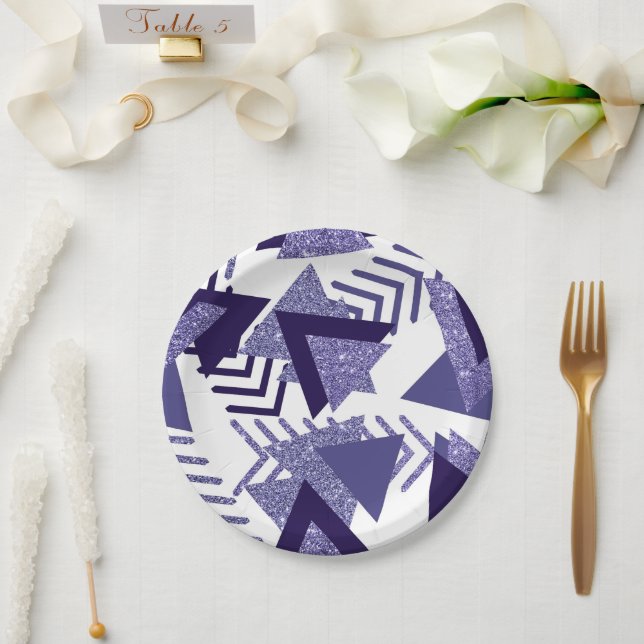 80s Cool Abstract | Purple Passion Shapes Pattern Paper Plate (Wedding)