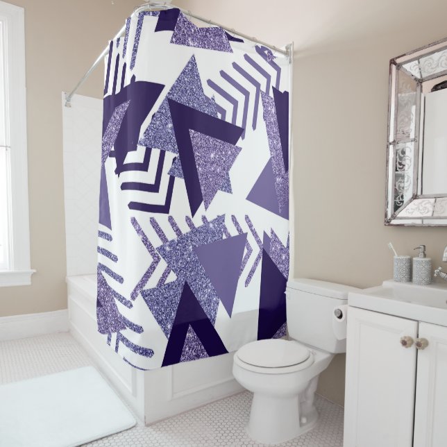 80s Cool Abstract | Purple Passion Shapes Pattern Shower Curtain (In Situ)