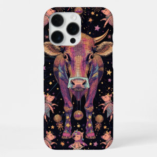 80s Disco Party Surreal Cow & Flying Pigs Funny iPhone 16 Pro Max Case