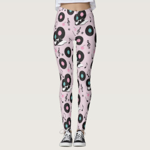 80s Disco Retro Pink Vinyl Records Leggings