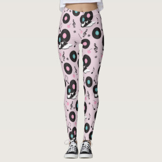 80s Disco Retro Pink Vinyl Records Leggings