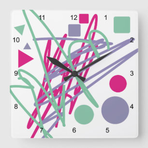 80s eighties vintage colours splash medley art square wall clock