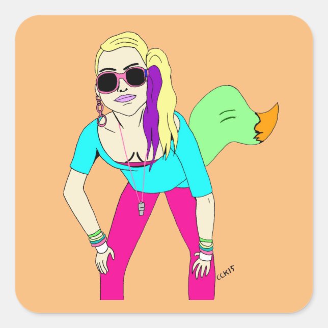 80s foxy girl      square sticker (Front)