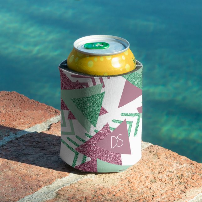 80s Fresh Abstract | Pink and Green Shape Monogram Can Cooler (In Situ Pool)