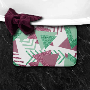 80s Fresh Abstract   Pink and Green Shapes Pattern Bath Mat