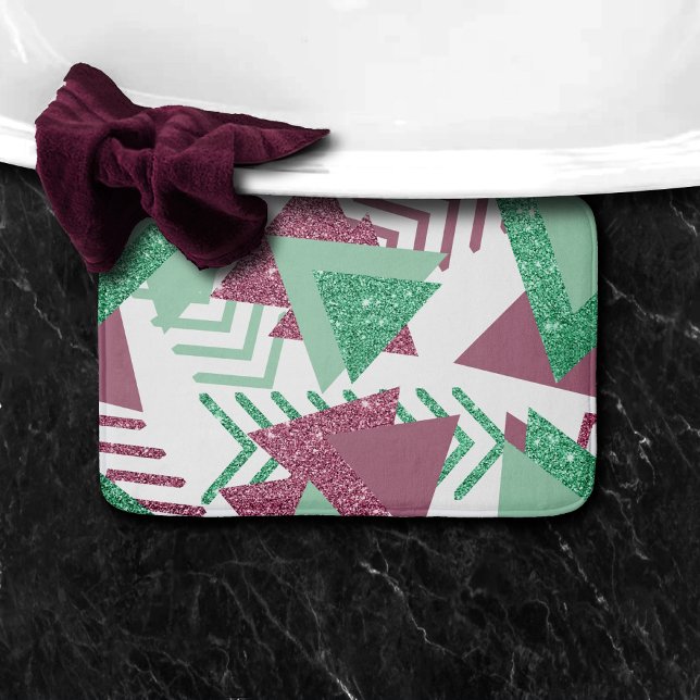 80s Fresh Abstract | Pink and Green Shapes Pattern Bath Mat (Creator Uploaded)