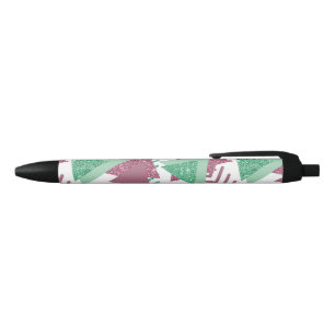 80s Fresh Abstract Pink and Green Shapes Pattern Black Ink Pen
