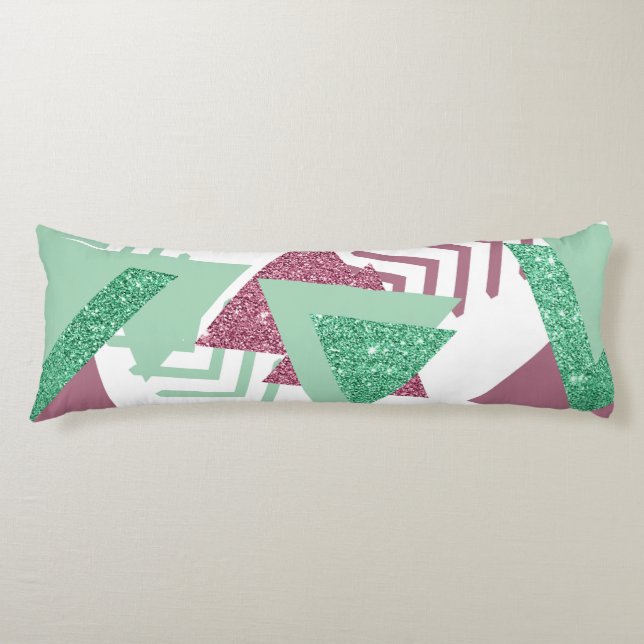 80s Fresh Abstract | Pink and Green Shapes Pattern Body Cushion (Front)