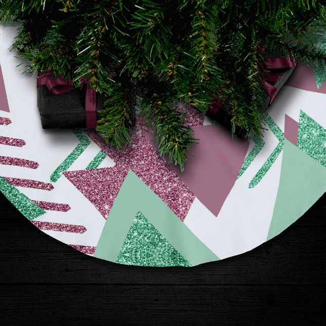 80s Fresh Abstract | Pink and Green Shapes Pattern Brushed Polyester Tree Skirt (Creator Uploaded)