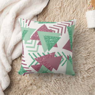 80s Fresh Abstract Pink and Green Shapes Pattern Cushion