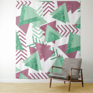 80s Fresh Abstract   Pink and Green Shapes Pattern Tapestry