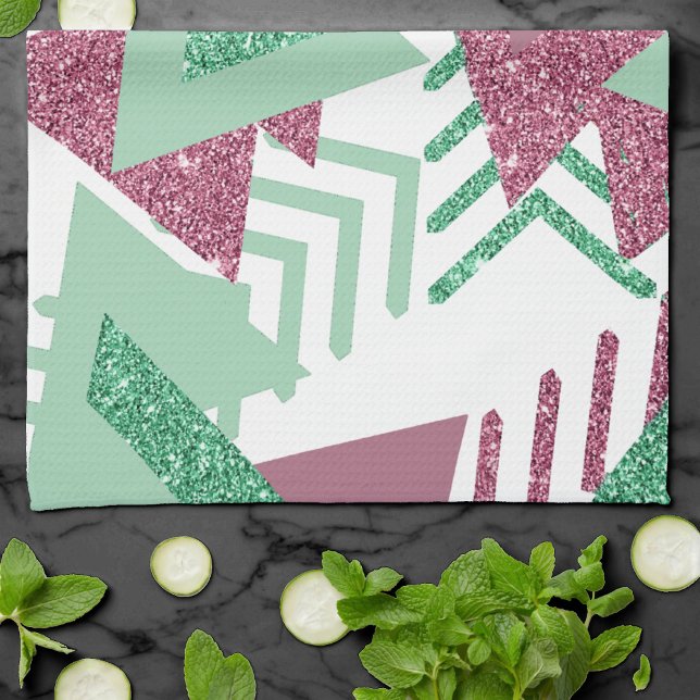80s Fresh Abstract | Pink and Green Shapes Pattern Tea Towel (Creator Uploaded)