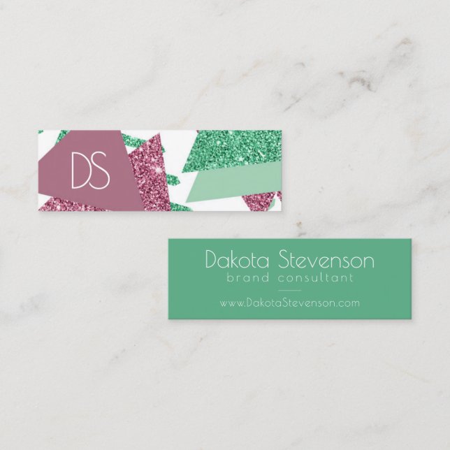 80s Fresh Abstract | Pink and Green Shapes Website Mini Business Card (Front/Back)