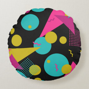 80s geometric seamless pattern with memphis elemen round cushion