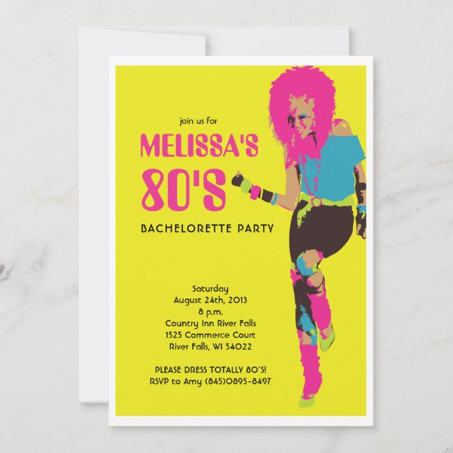 80's Glam Bachelorette Party Invitation (Front)