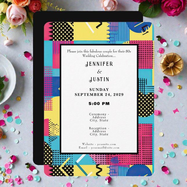 80s Graphics Retro Pattern Wedding Invitation (Creator Uploaded)