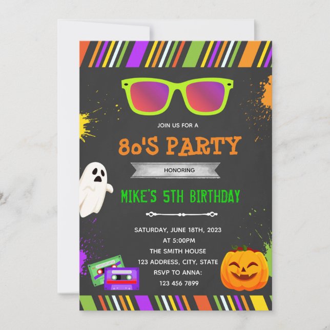 80s halloween birthday party invitation (Front)
