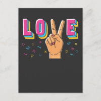 80s Love Hand Peace Sign 90s Retro Hippie Graphic