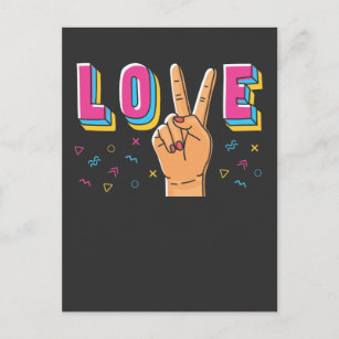 80s Love Hand Peace Sign 90s Retro Hippie Graphic Postcard