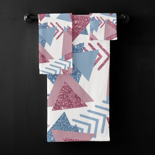 80s Lunar Abstract   Dusty Mauve Pink and Blue Bath Towel Set