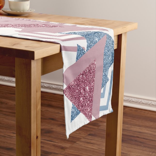 80s Lunar Abstract | Dusty Mauve Pink and Blue Short Table Runner (In Situ)