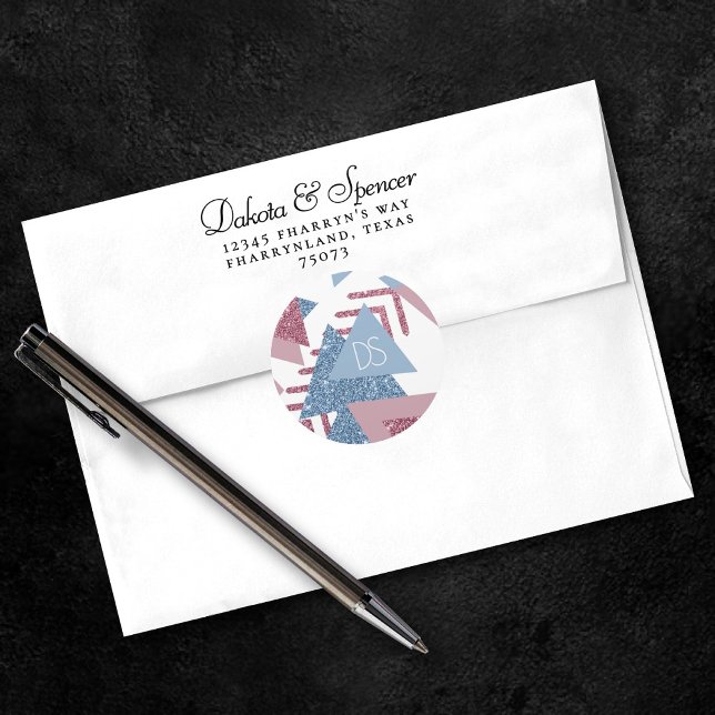 80s Lunar Abstract | Dusty Pink and Blue Custom Classic Round Sticker (Creator Uploaded)