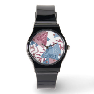 80s Lunar Abstract   Dusty Pink and Blue Custom Watch
