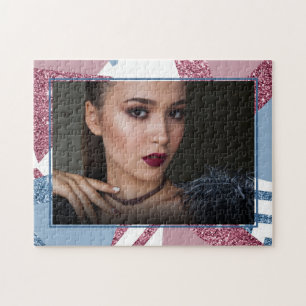 80s Lunar Abstract   Dusty Pink and Blue Photo Jigsaw Puzzle