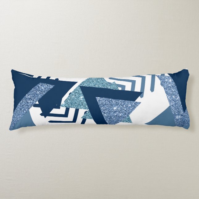 80s Luxe Abstract | Turquoise and Navy Blue Shapes Body Cushion (Front)