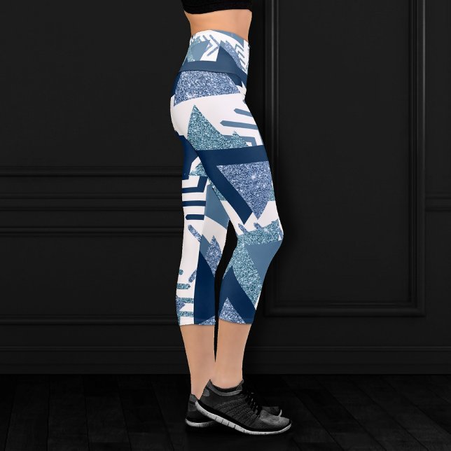 80s Luxe Abstract | Turquoise and Navy Blue Shapes Capri Leggings (Creator Uploaded)