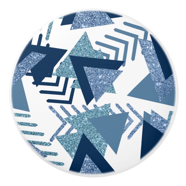 80s Luxe Abstract | Turquoise and Navy Blue Shapes Ceramic Knob (Front)