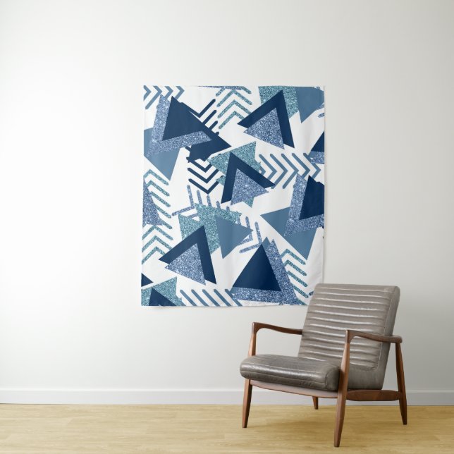 80s Luxe Abstract | Turquoise and Navy Blue Shapes Tapestry (In Situ)