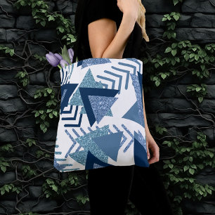 80s Luxe Abstract Turquoise and Navy Blue Shapes Tote Bag