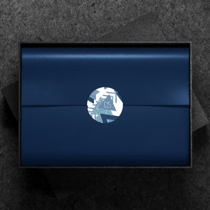 80s Luxe Abstract Turquoise and Navy Monogram Classic Round Sticker