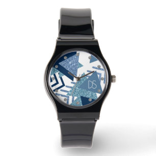 80s Luxe Abstract   Turquoise and Navy Monogram Watch