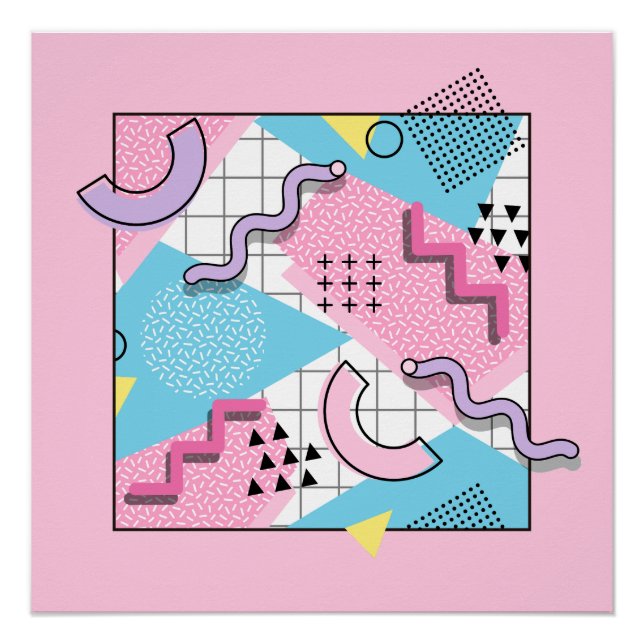 80's Memphis Active Pink Light Blue Poster (Front)