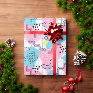 80's Memphis Active Pink Light Blue Wrapping Paper