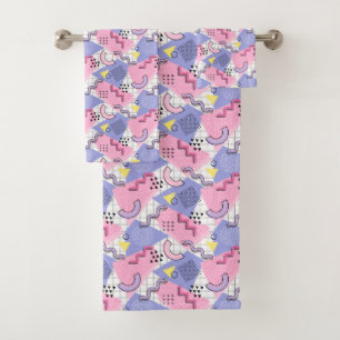 80's Memphis Active Pink Lilac Bath Towel Set