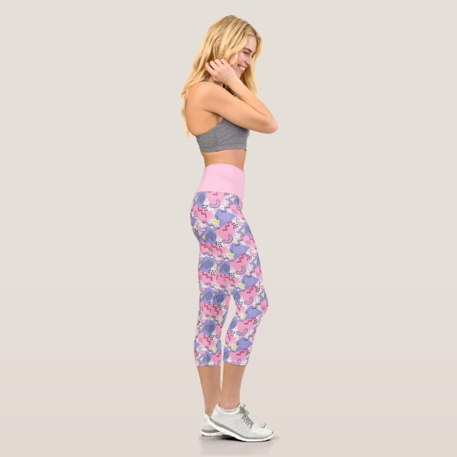80's Memphis Active Pink Lilac Capri Leggings (Right)